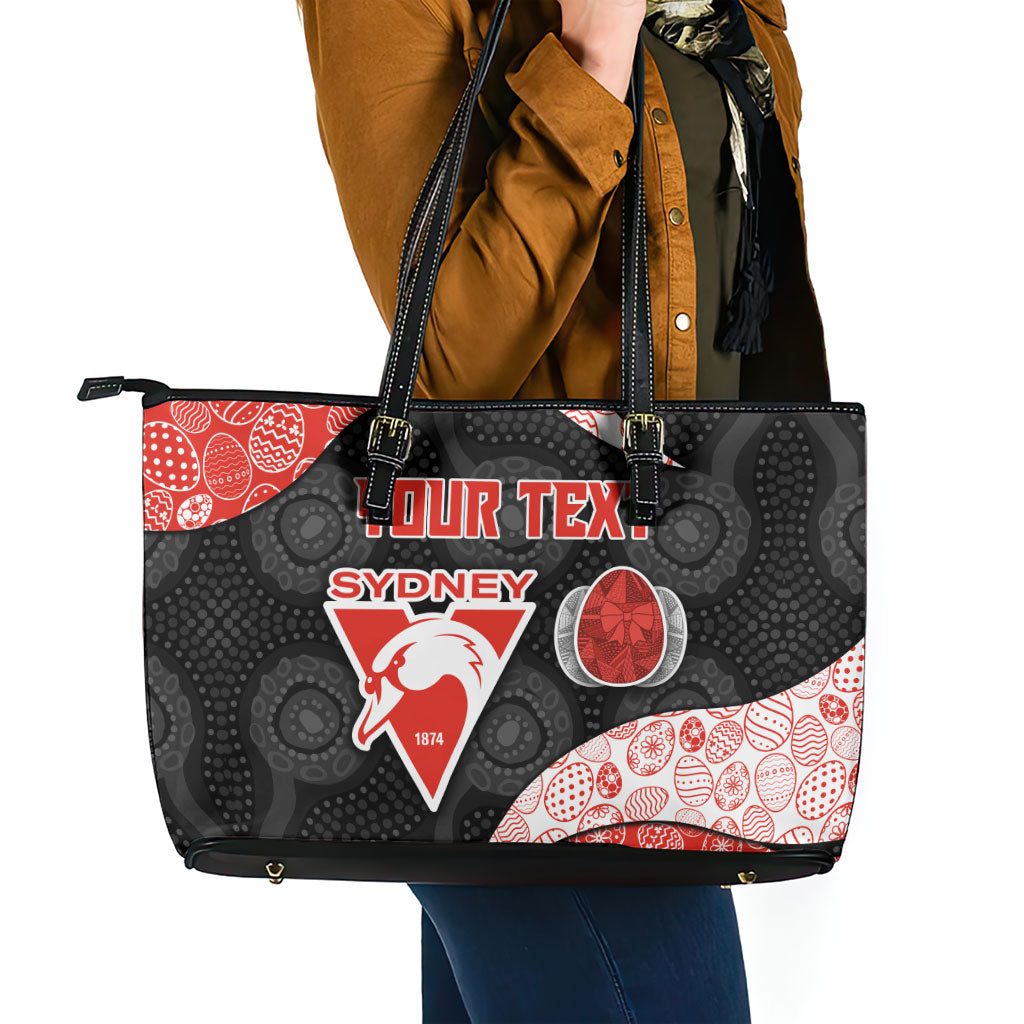 Personalized Sydney Football Leather Tote Bag Easter Egg Pattern Red White Tribal Dot Art Style
