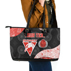 Personalized Sydney Football Leather Tote Bag Easter Egg Pattern Red White Tribal Dot Art Style