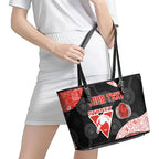 Personalized Sydney Football Leather Tote Bag Easter Egg Pattern Red White Tribal Dot Art Style