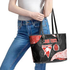 Personalized Sydney Football Leather Tote Bag Easter Egg Pattern Red White Tribal Dot Art Style