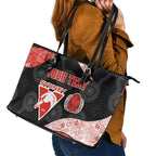 Personalized Sydney Football Leather Tote Bag Easter Egg Pattern Red White Tribal Dot Art Style