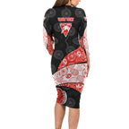 Personalized Sydney Football Long Sleeve Bodycon Dress Easter Egg Pattern Red White Tribal Dot Art Style