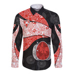 Personalized Sydney Football Long Sleeve Button Shirt Easter Egg Pattern Red White Tribal Dot Art Style