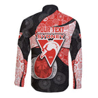 Personalized Sydney Football Long Sleeve Button Shirt Easter Egg Pattern Red White Tribal Dot Art Style