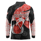 Personalized Sydney Football Long Sleeve Polo Shirt Easter Egg Pattern Red White Tribal Dot Art Style