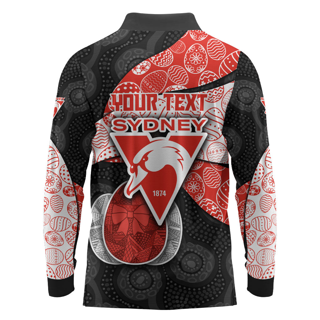 Personalized Sydney Football Long Sleeve Polo Shirt Easter Egg Pattern Red White Tribal Dot Art Style
