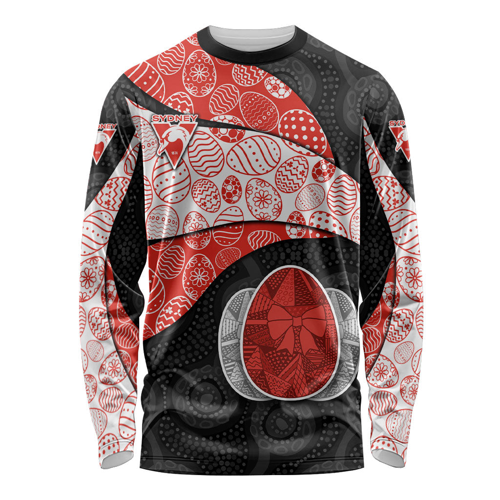 Personalized Sydney Football Long Sleeve Shirt Easter Egg Pattern Red White Tribal Dot Art Style