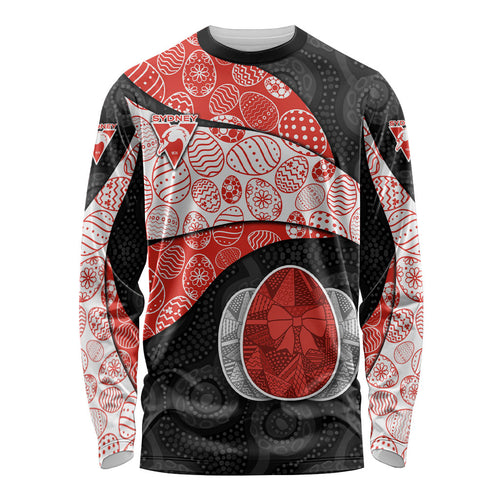 Personalized Sydney Football Long Sleeve Shirt Easter Egg Pattern Red White Tribal Dot Art Style