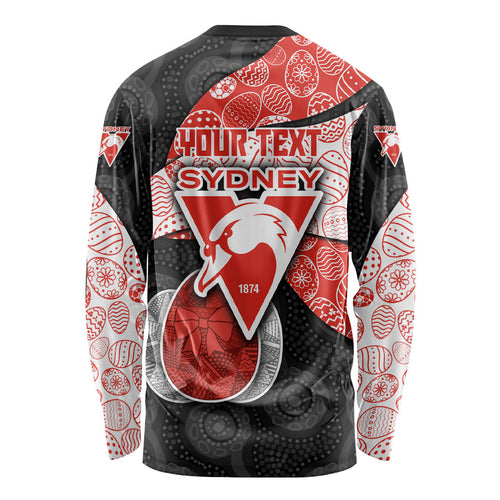 Personalized Sydney Football Long Sleeve Shirt Easter Egg Pattern Red White Tribal Dot Art Style