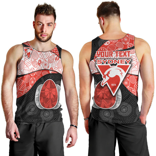 Personalized Sydney Football Men Tank Top Easter Egg Pattern Red White Tribal Dot Art Style