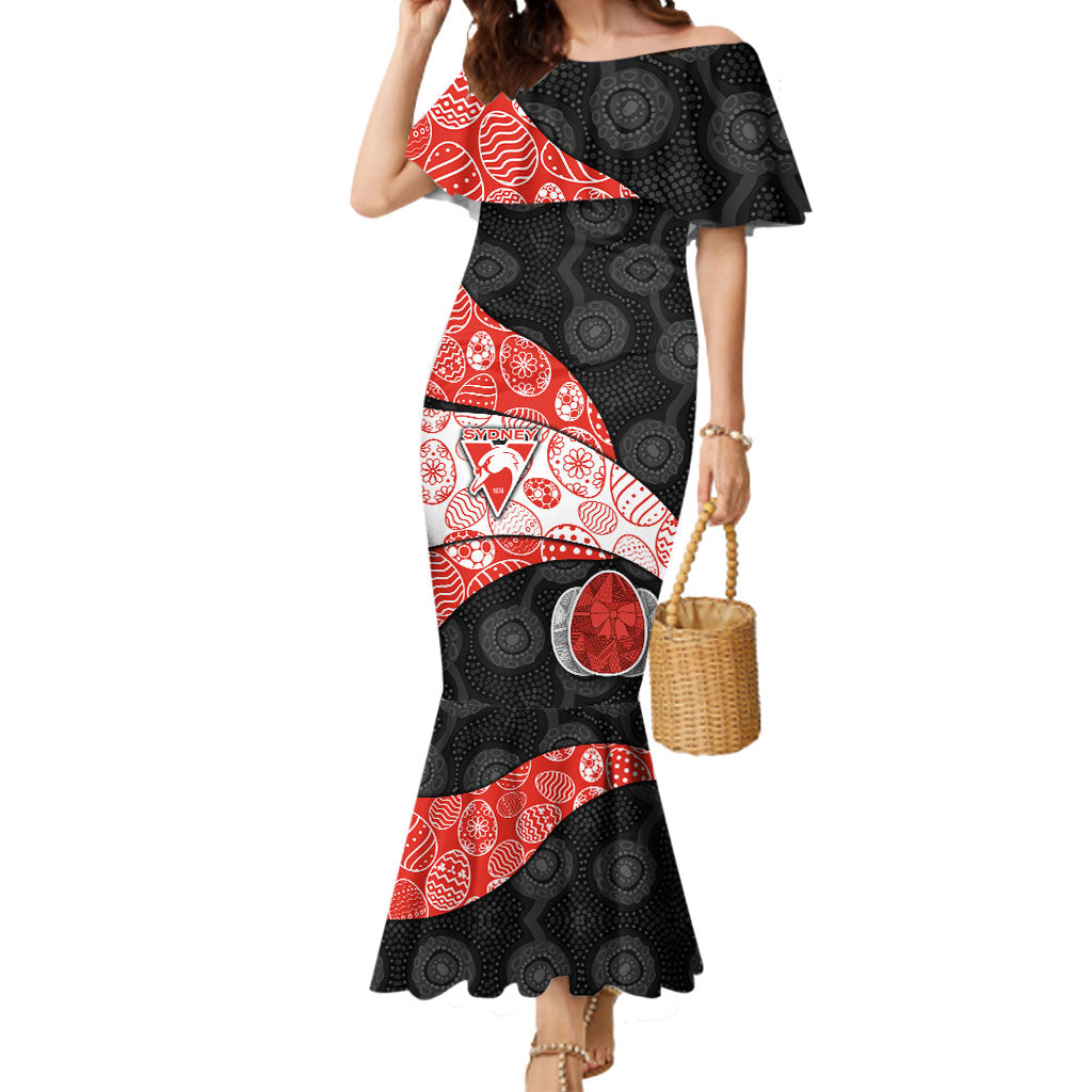 Personalized Sydney Football Mermaid Dress Easter Egg Pattern Red White Tribal Dot Art Style