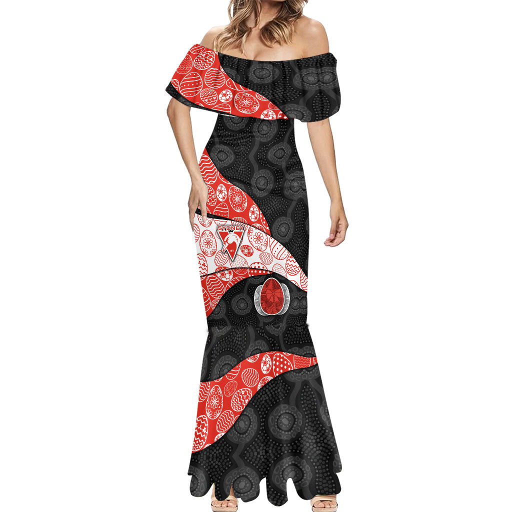 Personalized Sydney Football Mermaid Dress Easter Egg Pattern Red White Tribal Dot Art Style