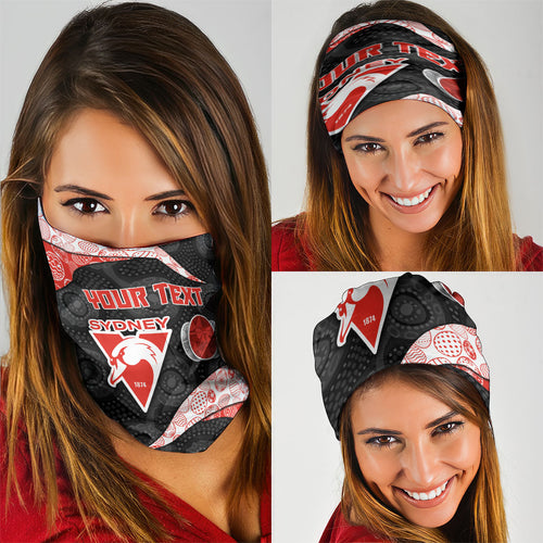 Personalized Sydney Football Neck Gaiter Easter Egg Pattern Red White Tribal Dot Art Style