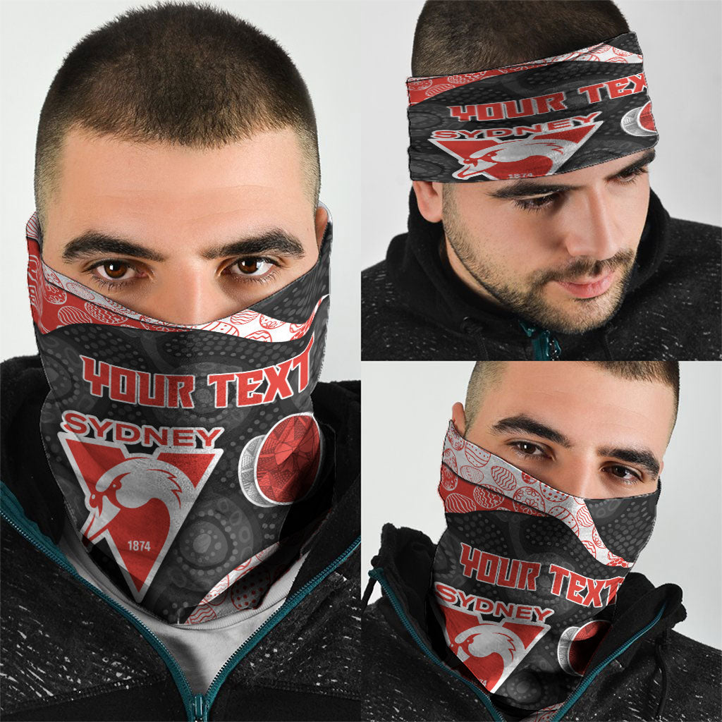 Personalized Sydney Football Neck Gaiter Easter Egg Pattern Red White Tribal Dot Art Style