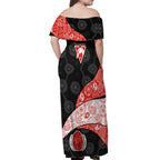 Personalized Sydney Football Off Shoulder Maxi Dress Easter Egg Pattern Red White Tribal Dot Art Style