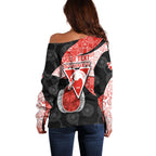 Personalized Sydney Football Off Shoulder Sweater Easter Egg Pattern Red White Tribal Dot Art Style