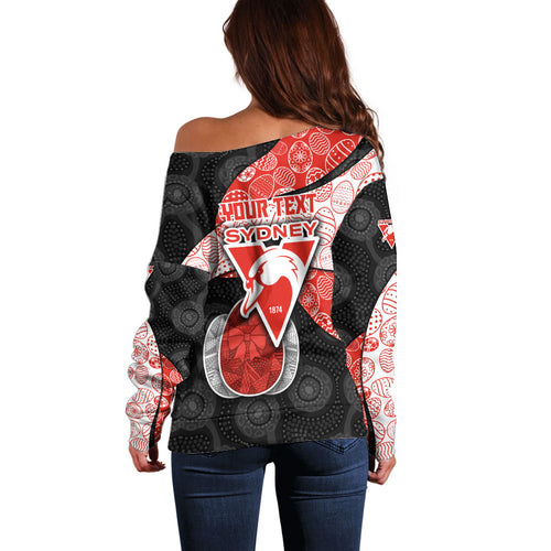 Personalized Sydney Football Off Shoulder Sweater Easter Egg Pattern Red White Tribal Dot Art Style