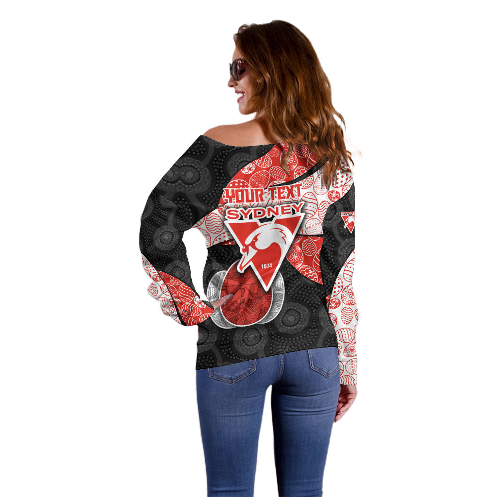 Personalized Sydney Football Off Shoulder Sweater Easter Egg Pattern Red White Tribal Dot Art Style