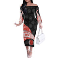 Personalized Sydney Football Off The Shoulder Long Sleeve Dress Easter Egg Pattern Red White Tribal Dot Art Style