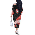 Personalized Sydney Football Off The Shoulder Long Sleeve Dress Easter Egg Pattern Red White Tribal Dot Art Style