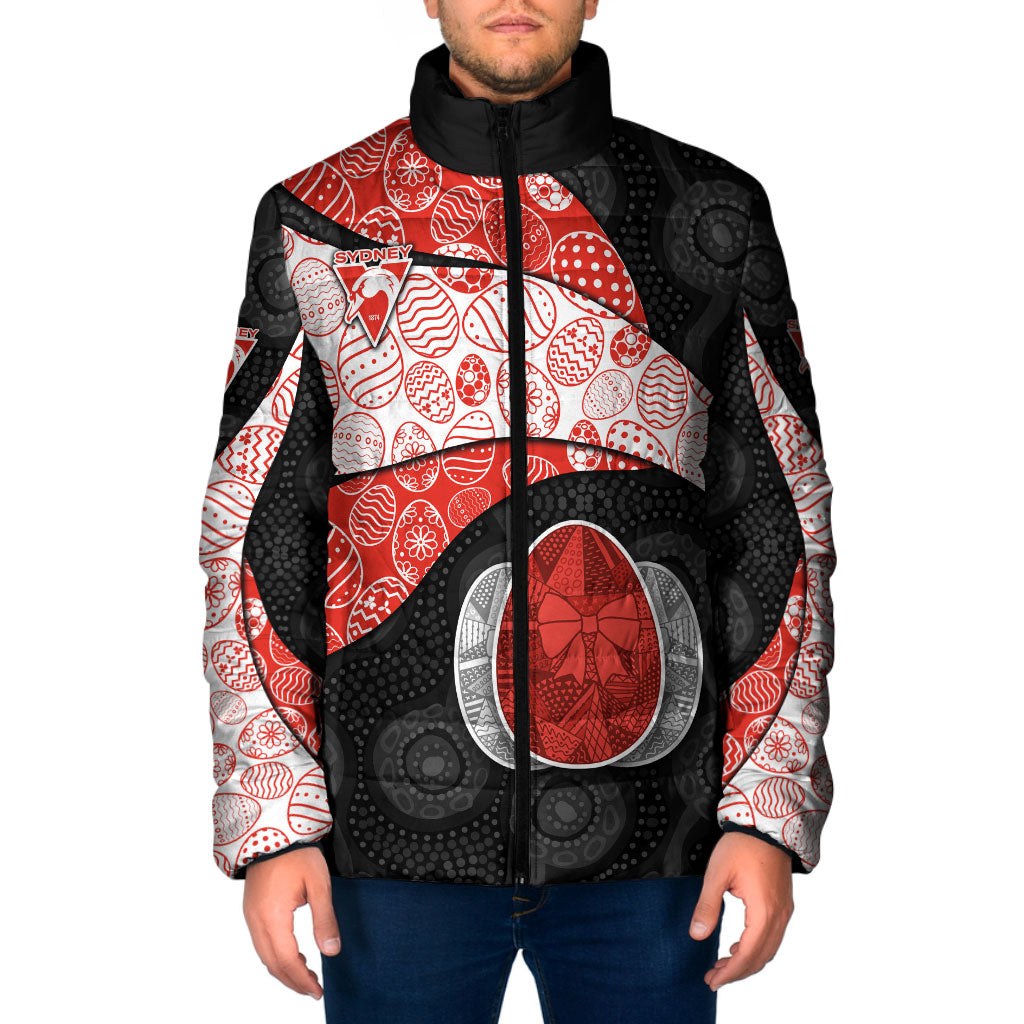 Personalized Sydney Football Padded Jacket Easter Egg Pattern Red White Tribal Dot Art Style