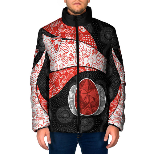 Personalized Sydney Football Padded Jacket Easter Egg Pattern Red White Tribal Dot Art Style