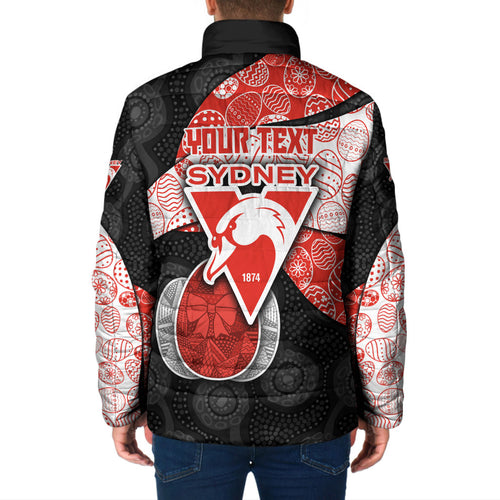 Personalized Sydney Football Padded Jacket Easter Egg Pattern Red White Tribal Dot Art Style