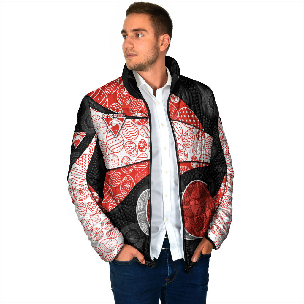 Personalized Sydney Football Padded Jacket Easter Egg Pattern Red White Tribal Dot Art Style