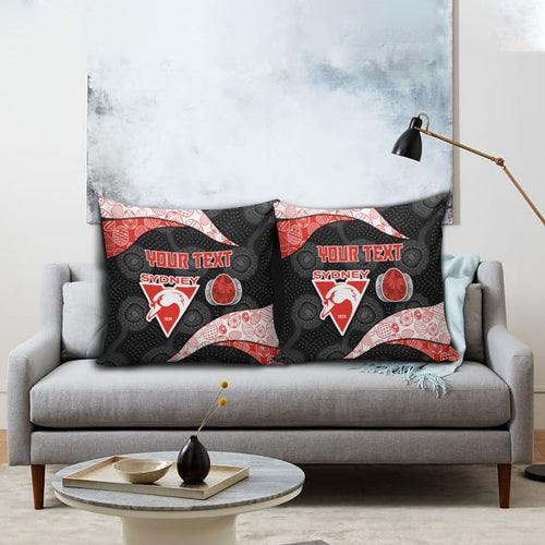 Personalized Sydney Football Pillow Cover Easter Egg Pattern Red White Tribal Dot Art Style