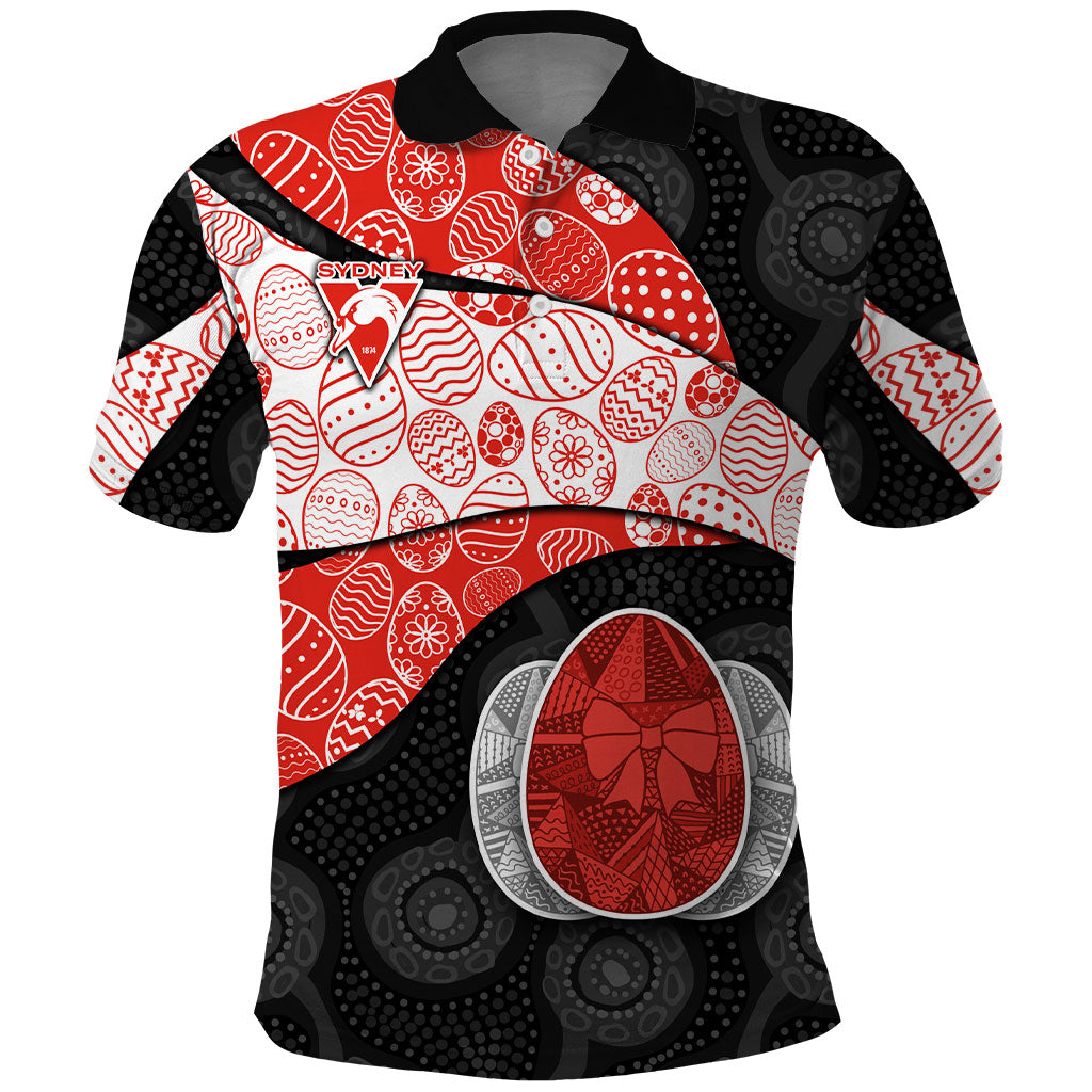 Personalized Sydney Football Polo Shirt Easter Egg Pattern Red White Tribal Dot Art Style
