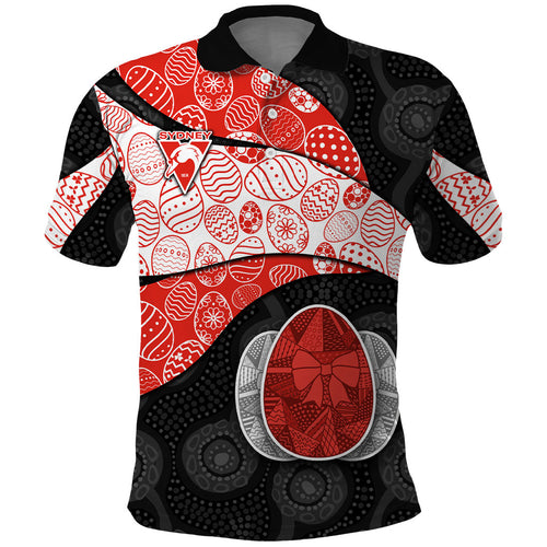 Personalized Sydney Football Polo Shirt Easter Egg Pattern Red White Tribal Dot Art Style