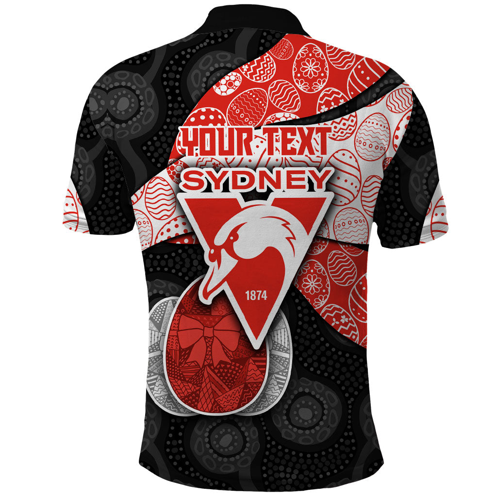 Personalized Sydney Football Polo Shirt Easter Egg Pattern Red White Tribal Dot Art Style