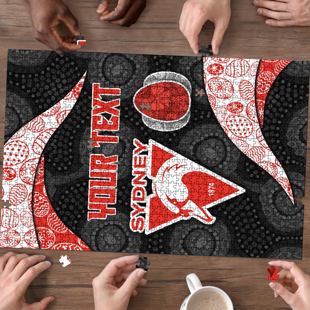 Personalized Sydney Football Puzzle Easter Egg Pattern Red White Tribal Dot Art Style