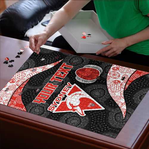Personalized Sydney Football Puzzle Easter Egg Pattern Red White Tribal Dot Art Style