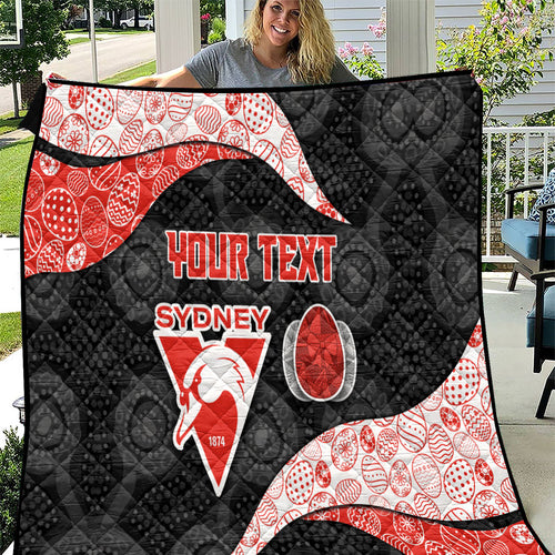 Personalized Sydney Football Quilt Easter Egg Pattern Red White Tribal Dot Art Style