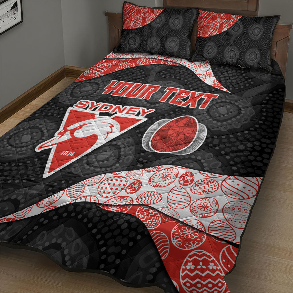 Personalized Sydney Football Quilt Bed Set Easter Egg Pattern Red White Tribal Dot Art Style