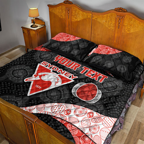 Personalized Sydney Football Quilt Bed Set Easter Egg Pattern Red White Tribal Dot Art Style
