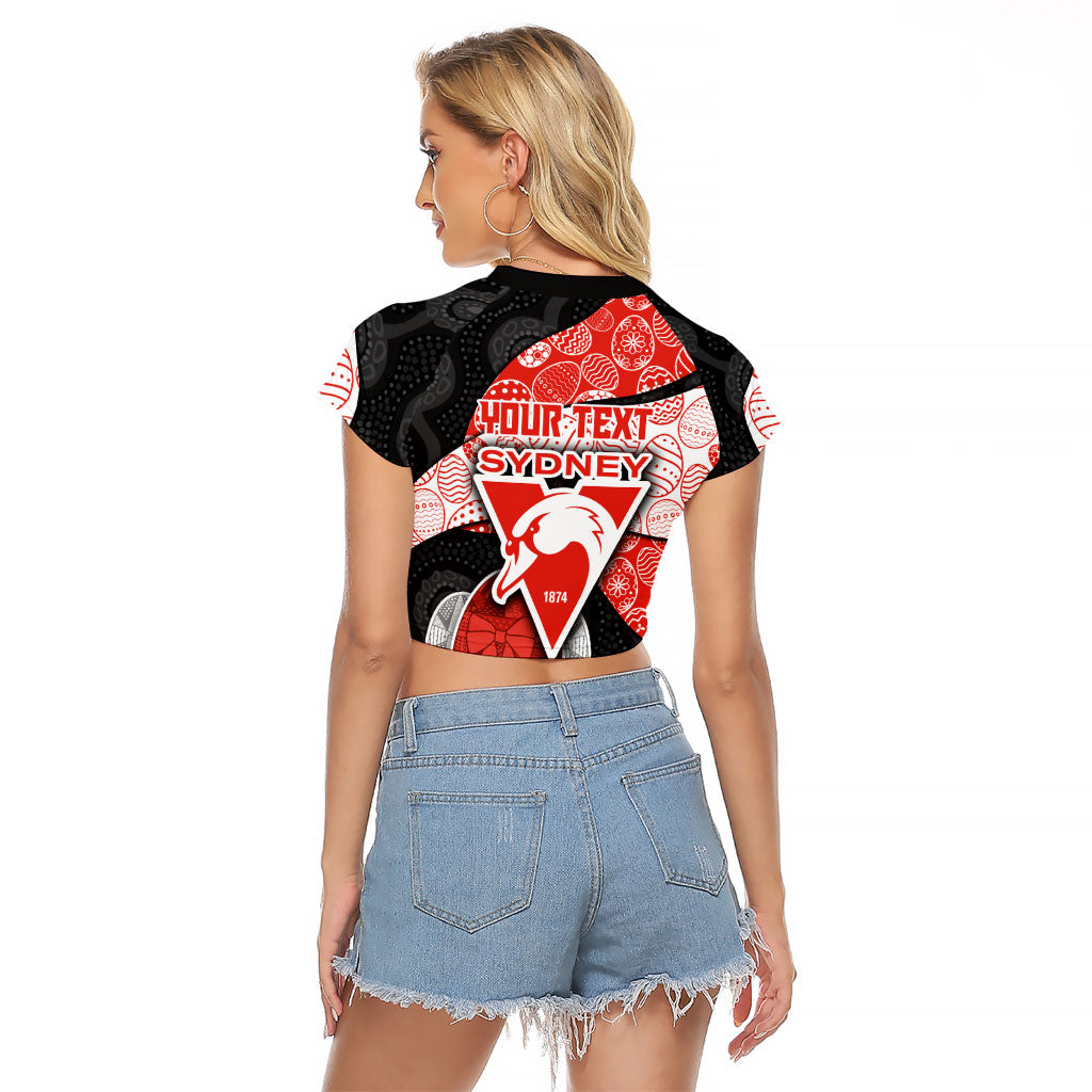 Personalized Sydney Football Raglan Cropped T Shirt Easter Egg Pattern Red White Tribal Dot Art Style