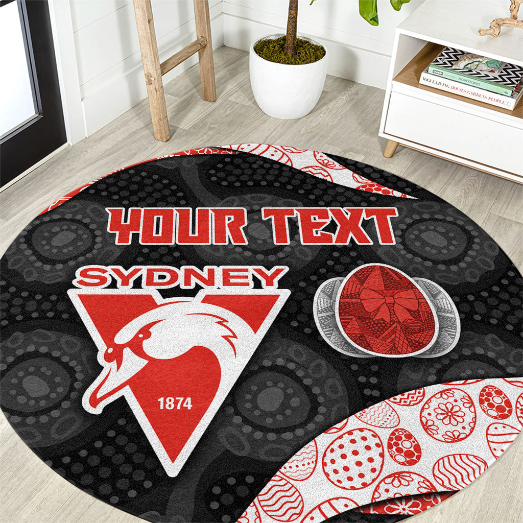 Personalized Sydney Football Round Carpet Easter Egg Pattern Red White Tribal Dot Art Style