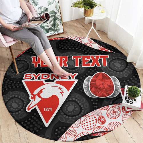 Personalized Sydney Football Round Carpet Easter Egg Pattern Red White Tribal Dot Art Style