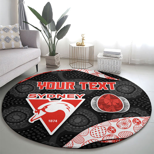 Personalized Sydney Football Round Carpet Easter Egg Pattern Red White Tribal Dot Art Style