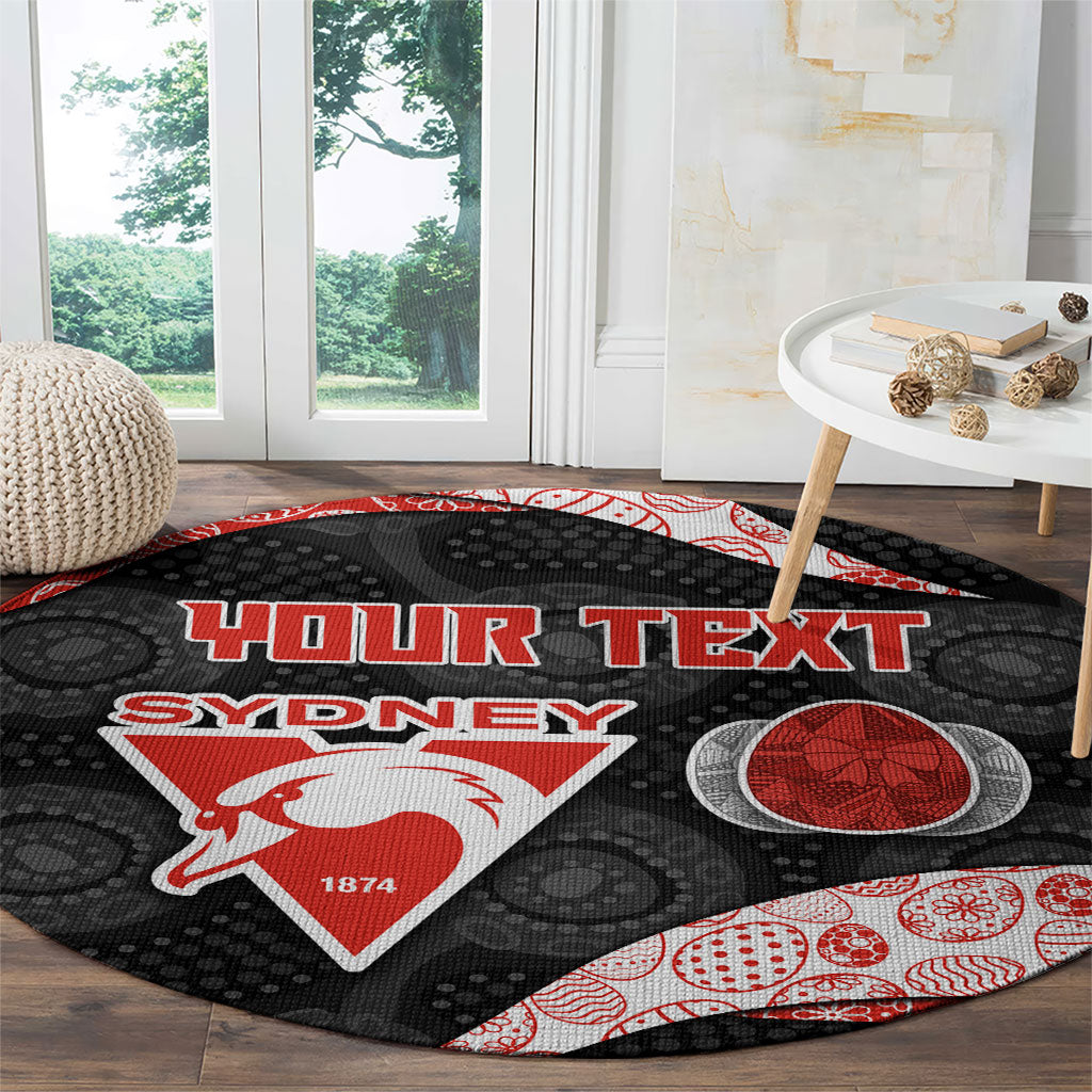 Personalized Sydney Football Round Carpet Easter Egg Pattern Red White Tribal Dot Art Style