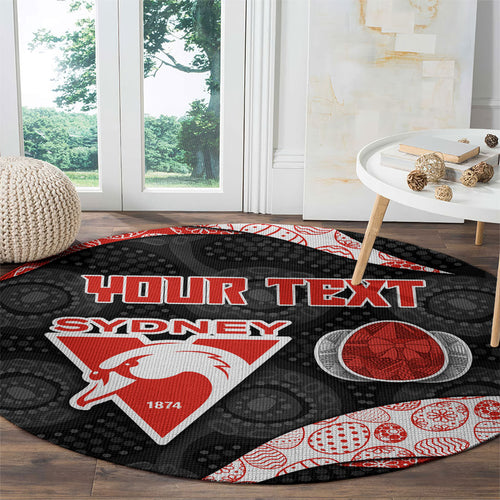Personalized Sydney Football Round Carpet Easter Egg Pattern Red White Tribal Dot Art Style