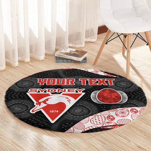 Personalized Sydney Football Round Carpet Easter Egg Pattern Red White Tribal Dot Art Style
