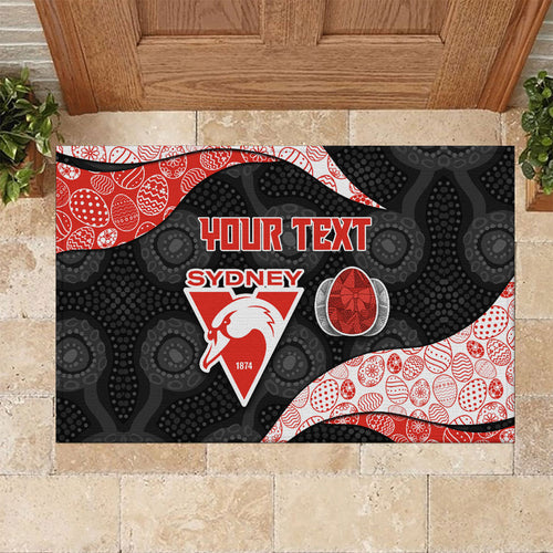 Personalized Sydney Football Rubber Doormat Easter Egg Pattern Red White Tribal Dot Art Style