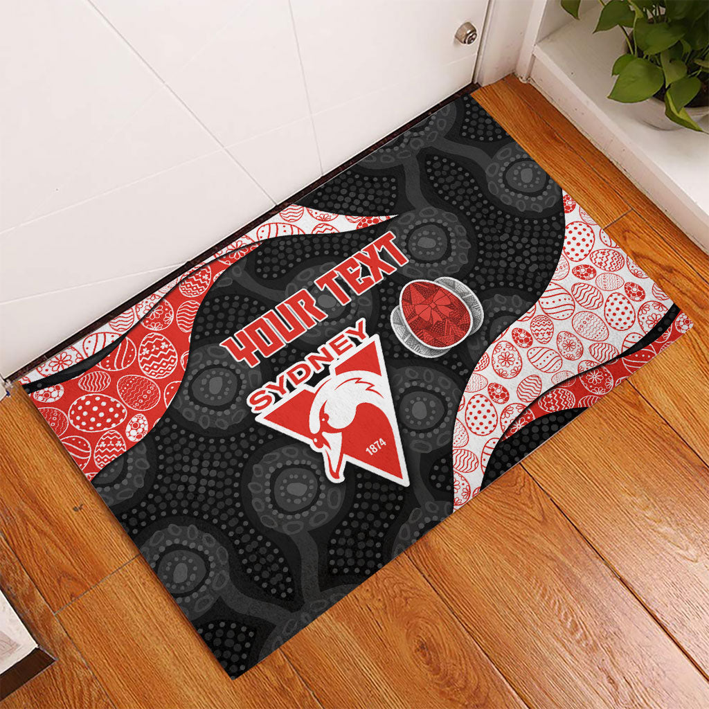 Personalized Sydney Football Rubber Doormat Easter Egg Pattern Red White Tribal Dot Art Style