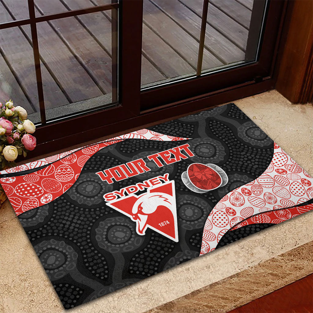 Personalized Sydney Football Rubber Doormat Easter Egg Pattern Red White Tribal Dot Art Style