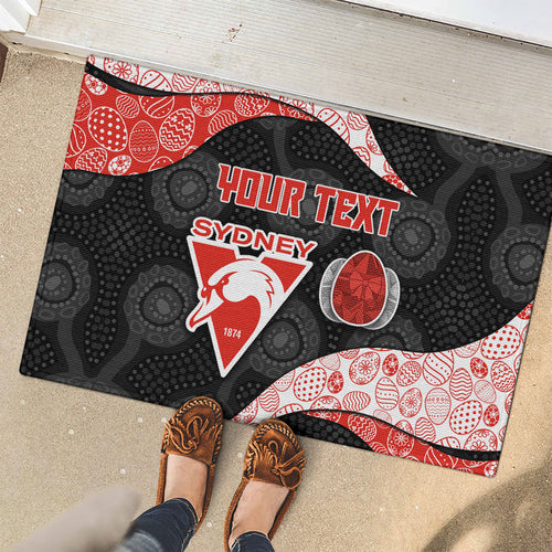 Personalized Sydney Football Rubber Doormat Easter Egg Pattern Red White Tribal Dot Art Style