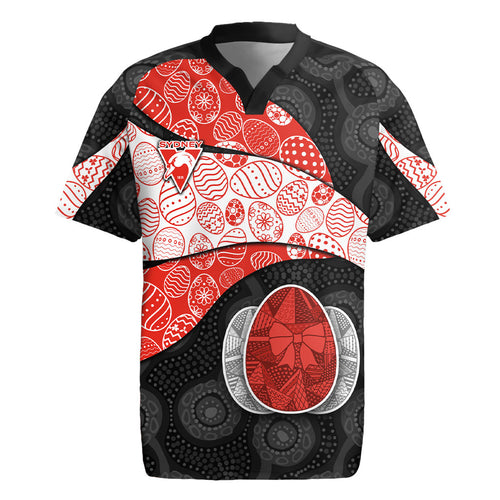 Personalized Sydney Football Rugby Jersey Easter Egg Pattern Red White Tribal Dot Art Style