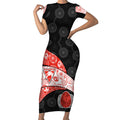 Personalized Sydney Football Short Sleeve Bodycon Dress Easter Egg Pattern Red White Tribal Dot Art Style